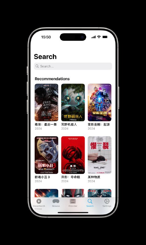 SteveWatch iOS 1.0.5（12）Updated the search page for Hot Recommended Movies. Now Recommended Hot Movies are provided by TMDB.Steve 频道：@st77eveSteve 群组链接：@st7evee